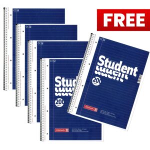 Brunnen A4 Refill Pad Ruled Paper Spiral 200 Pages Pack x 4 + FREE Spiral Refill Pad 200 Pages