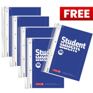 Brunnen A4 Refill Pad Ruled Paper Spiral 200 Pages Pack x 4 + FREE Spiral Refill Pad 160 Pages